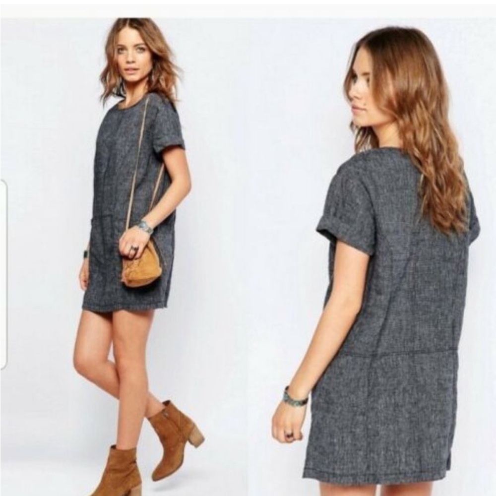 Free People Endless Shore Black 100% Linen Shift Dress Tunic Size M Beautiful